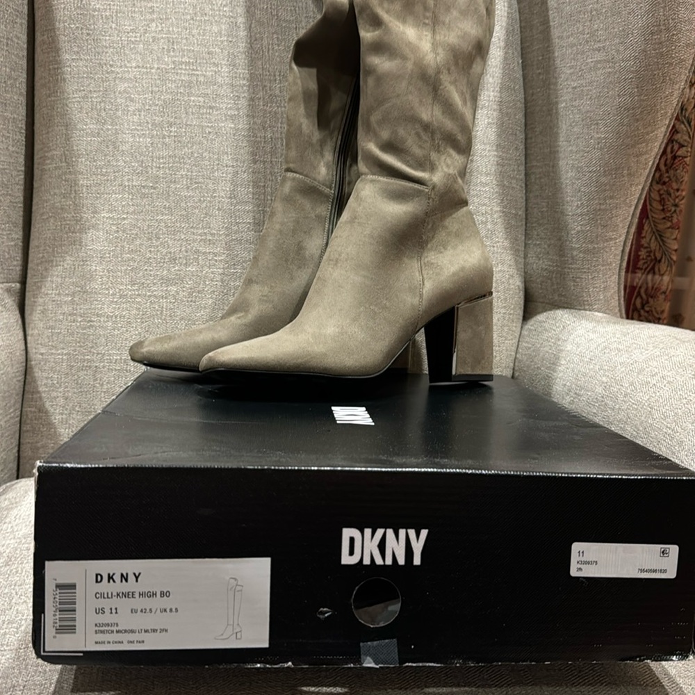 DKNY over knee dark taupe suede boots with chunky 3” heel  never worn